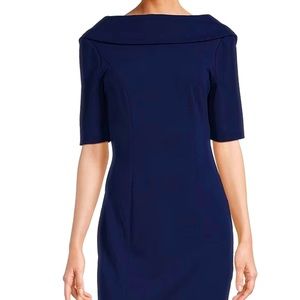 V-Back Foldover Collar Short Sleeve Sheath Dress